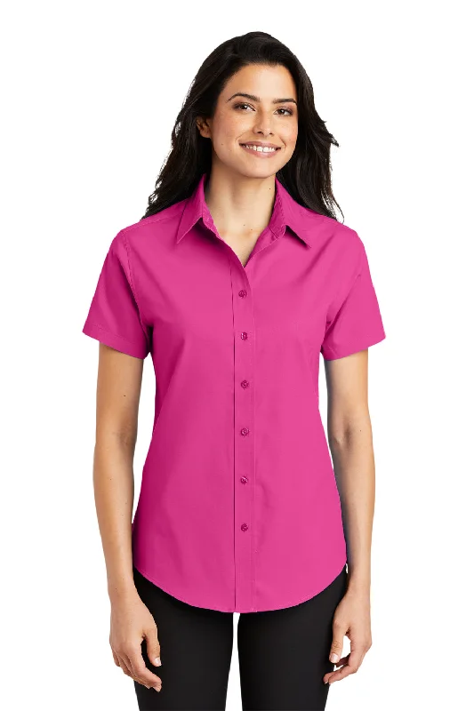 Port Authority Womens Easy Care Wrinkle Resistant Short Sleeve Button Down Shirt - Tropical Pink Chic Silk Short Sleeve Shirt