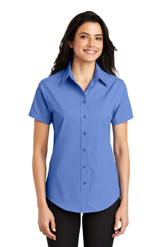 Port Authority Womens Easy Care Wrinkle Resistant Short Sleeve Button Down Shirt - Ultramarine Blue Comfortable Ribbed Short Sleeve