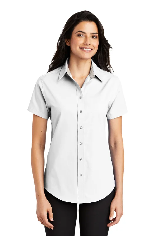 Port Authority Womens Easy Care Wrinkle Resistant Short Sleeve Button Down Shirt - White Relaxed Short Sleeve Tee