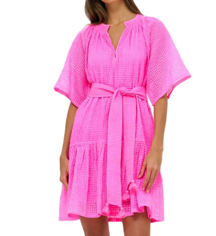 Raglan Belted Mini Dress In Delray Pink Fashionable Off-Shoulder Mini Dress