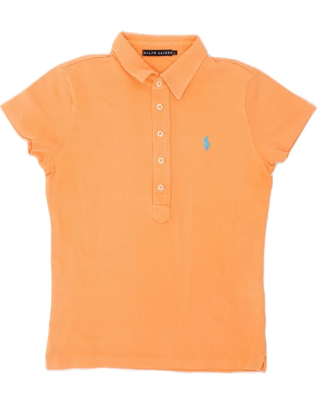 RALPH LAUREN Womens Polo Shirt UK 14 Large Orange Casual Button-Down Short Shirt