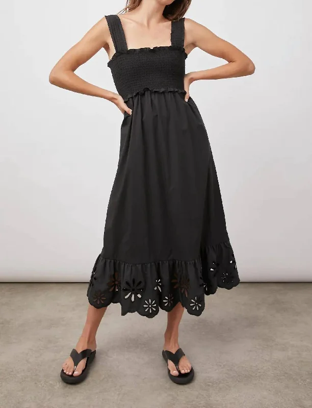 Rumi Midi Dress In Black Eyelet Chic Bohemian Midi Dress