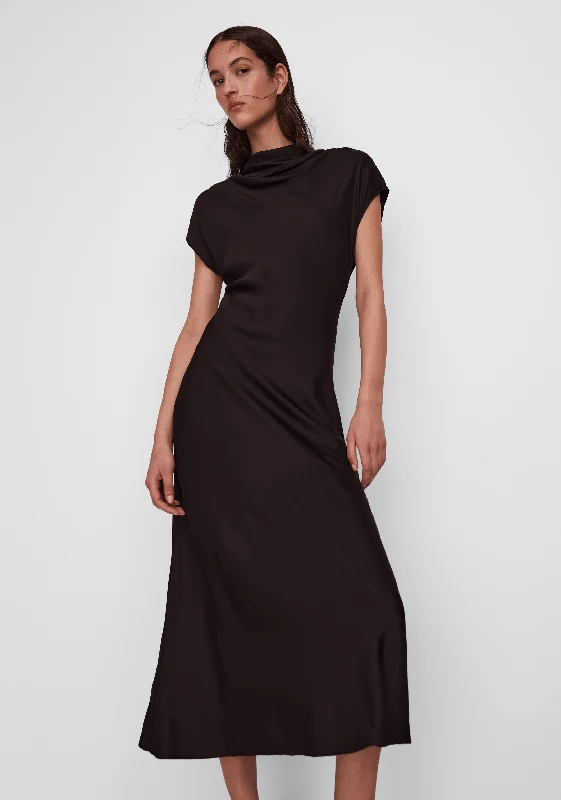 Scarlett Midi Dress_Black Fashionable High-Neck Midi Dress