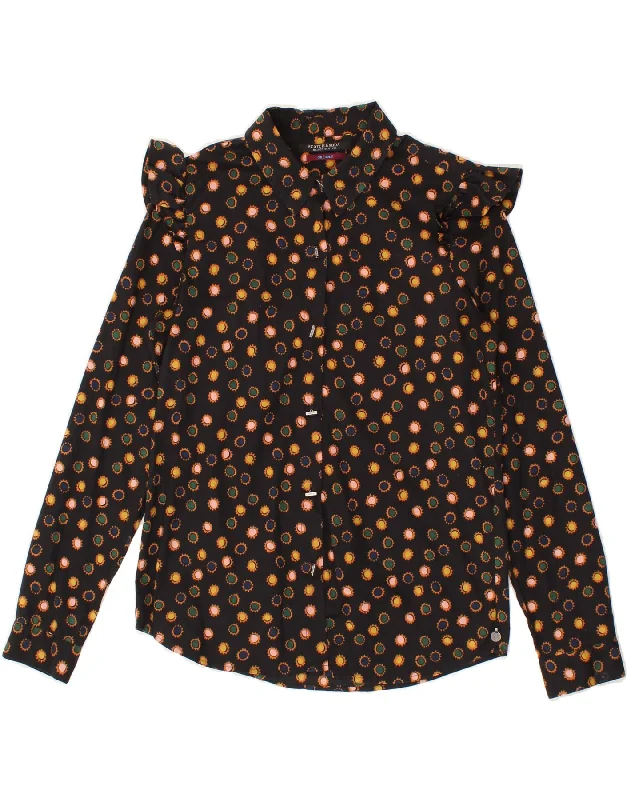 SCOTCH & SODA Womens Shirt Blouse UK 10 Small Black Polka Dot Soft Cotton Short Shirt