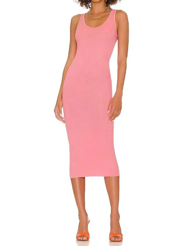 Silk Rib Tank Midi Dress In Vintage Pink Trendy Smocked Waist Midi Dress