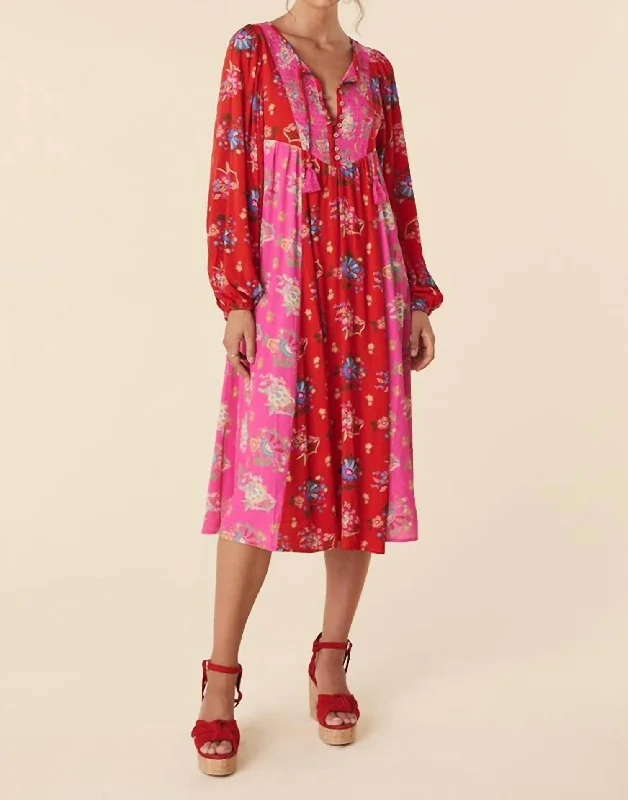 Solstice Boho Midi Dress In Salsa Rose Fashionable Wide Leg Midi Dress