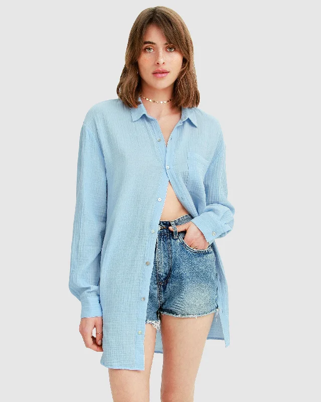 South Coast Oversized Shirt - Light Blue FINAL SALE Comfortable Loose Short Sleeve