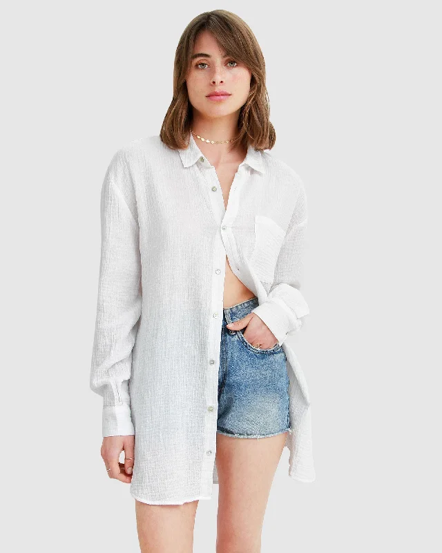 South Coast Oversized Shirt - White Comfortable Flowing Short Sleeve