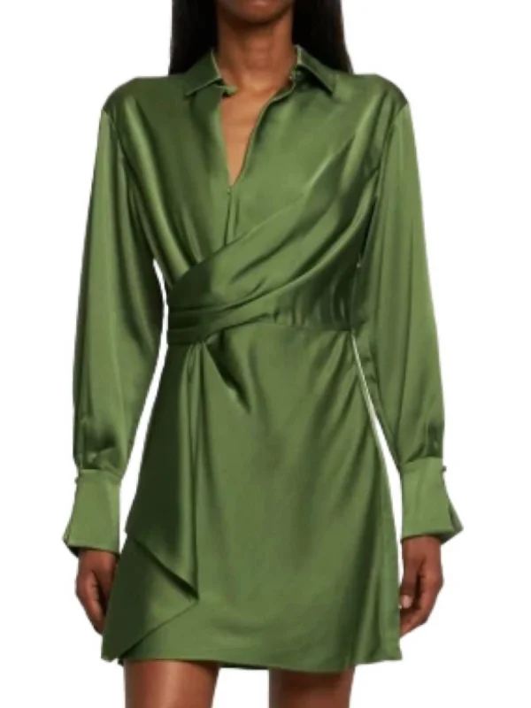 Talit Draped Mini Dress In Olive Green Stylish Ribbed Mini Dress