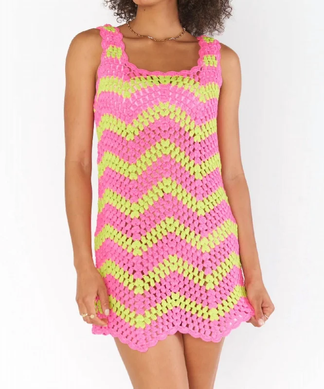 Tara Mini Dress In Watermelon Wave Crochet Cozy Cotton Mini Dress