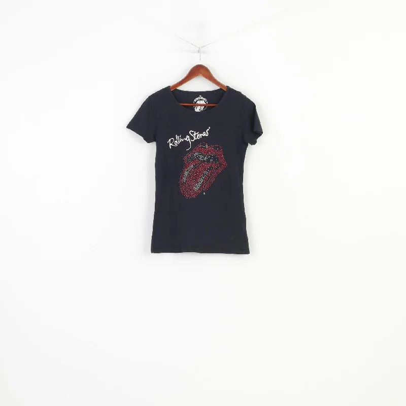 The Rolling Stones Women 170 S Shirt Black Mouth Graphic Cotton Fit Vintage Fif'ty Years Top Cozy Linen Short Shirt