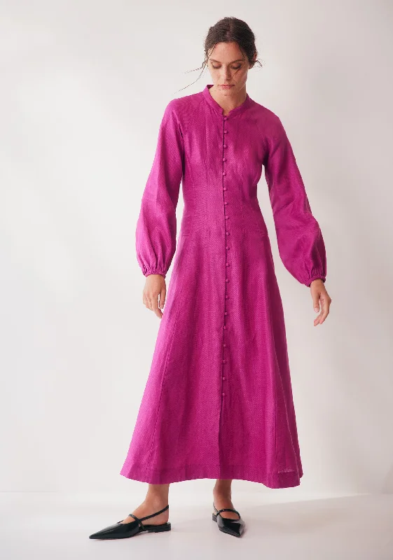 Tilly Linen Midi Dress_Fuchsia Cozy A-Line Midi Dress