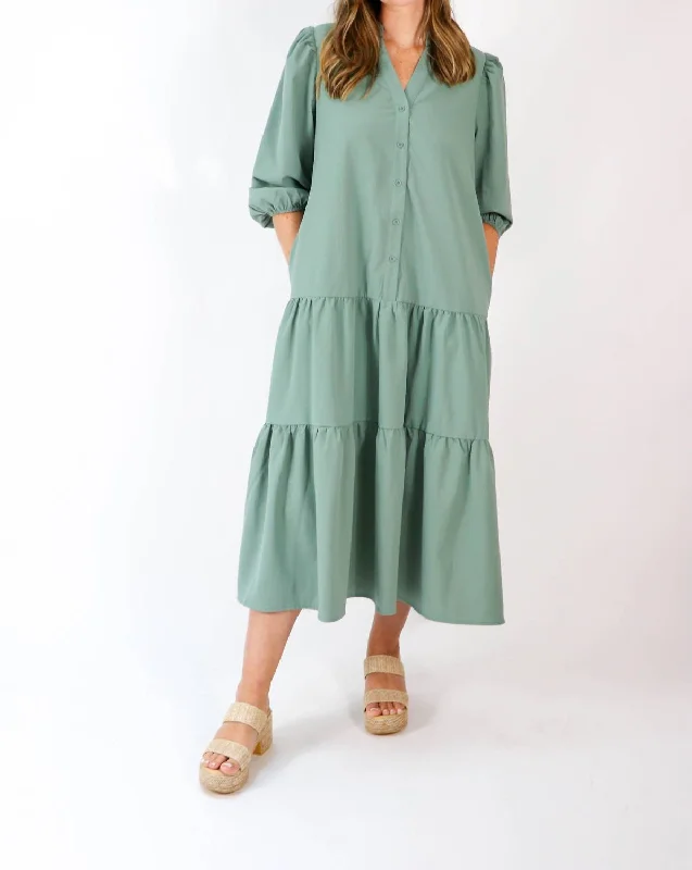 Timeless Tiered Midi Dress In Green Cozy Tie-Dye Midi Dress