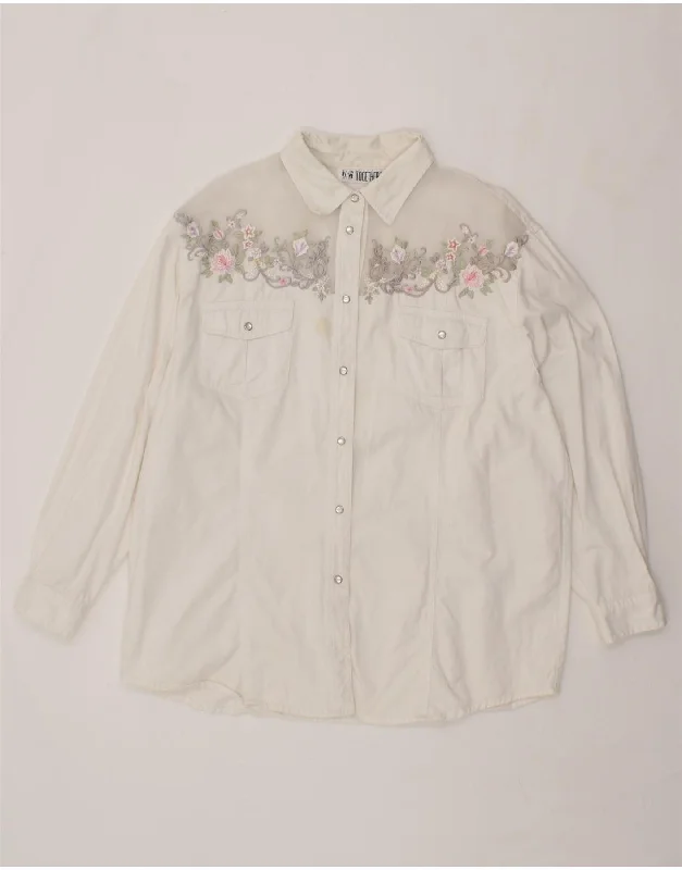 TOGETHER Womens Shirt UK 18 XL White Floral Relaxed Fit Short Blouse