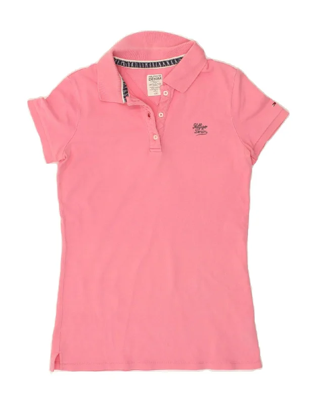 TOMMY HILFIGER Womens Polo Shirt UK 12 Medium Pink Cotton Classic Casual Short Sleeve