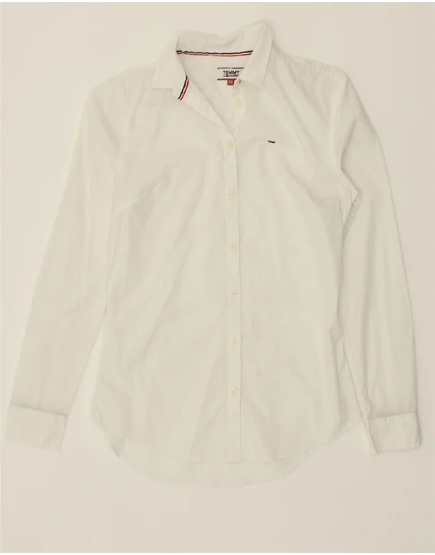 TOMMY HILFIGER Womens Shirt UK 6 XS White Cotton Classic Button-Up Short Tee