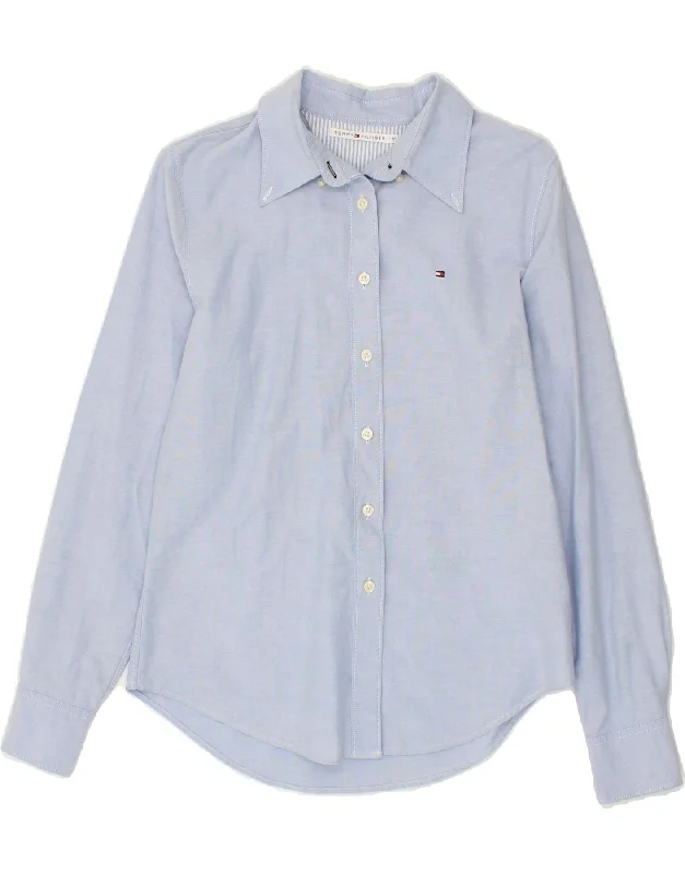 TOMMY HILFIGER Womens Shirt US 10 Large Blue Cotton Stylish Split-Hem Short Shirt