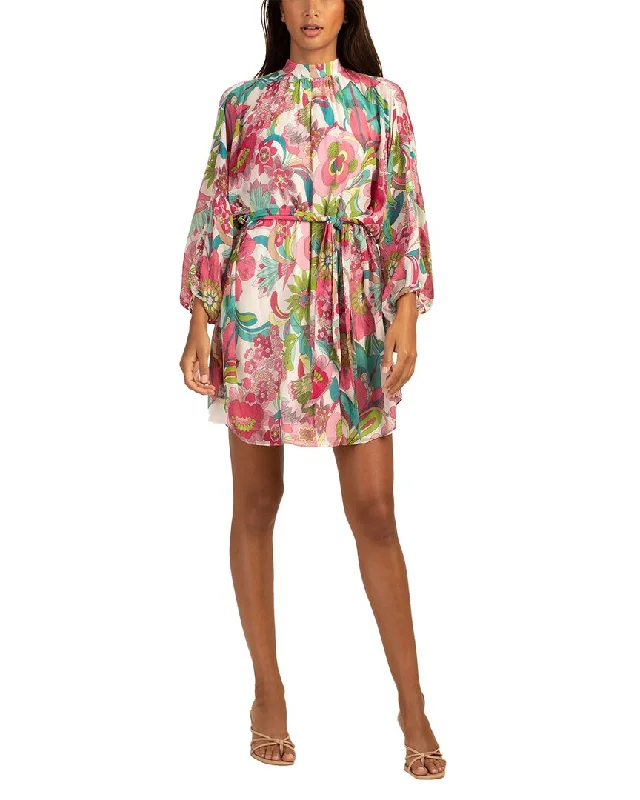 Trina Turk Art Silk-Blend Mini Dress Elegant Floral-Print Mini Dress