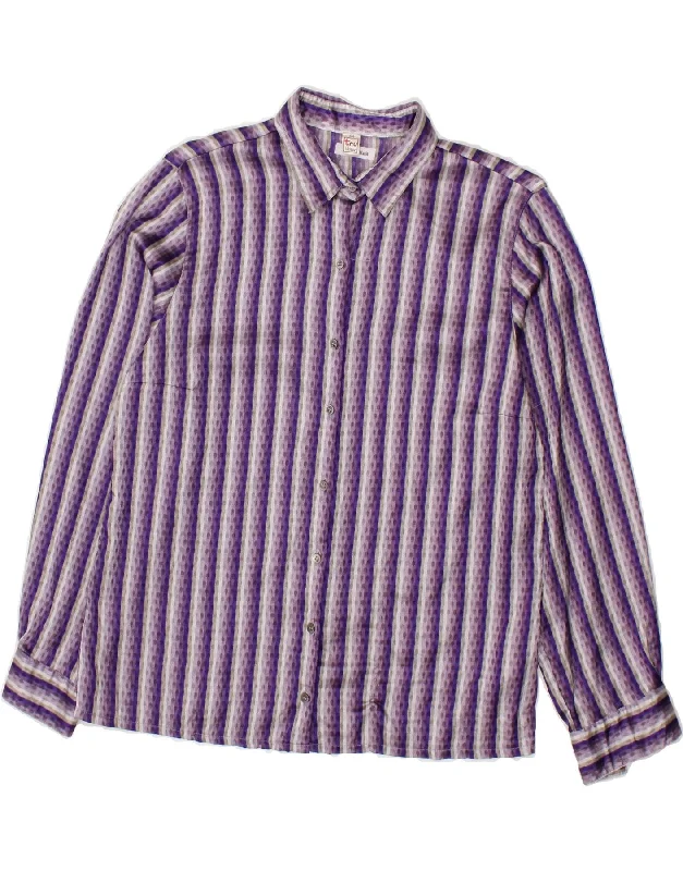 TRU Womens Shirt Blouse IT 44 Medium Purple Striped Polyester Stylish Crew Neck Shirt