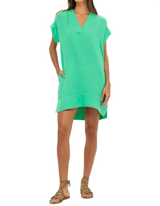 V-Neck Mini Dress In Bahama Green Cozy Wraparound Mini Dress