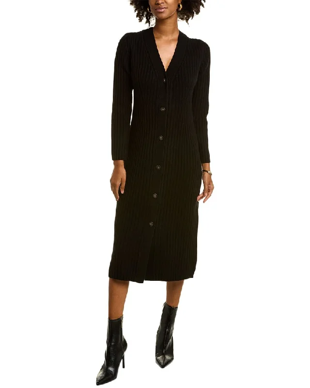 Vince Ribbed Button Wool & Cashmere-Blend Midi Dress Trendy Ruffled Sleeve Midi Dress