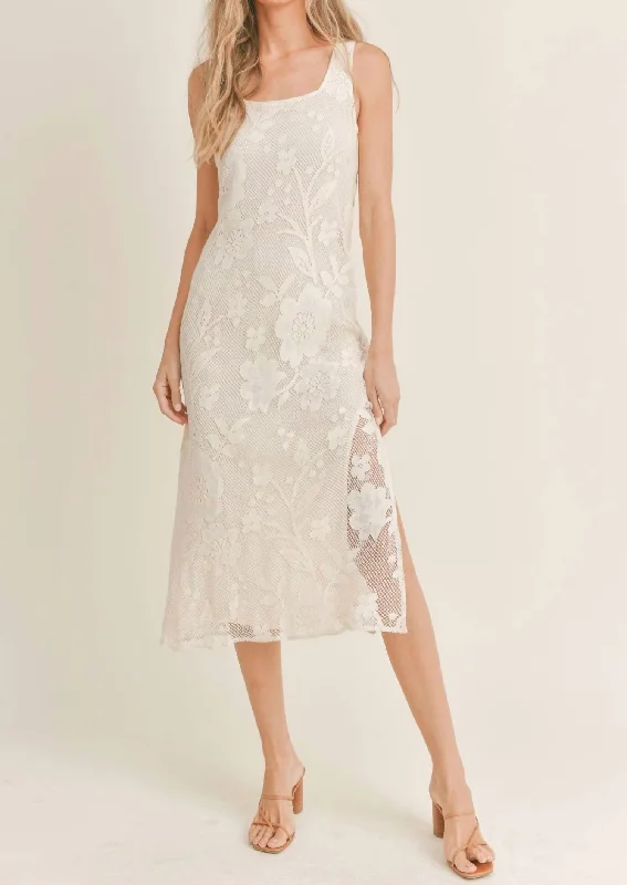 Vintage Lover Lace Midi Dress In Ivory Stylish Halter Neck Midi Dress