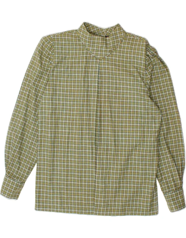 VINTAGE Womens Shirt Blouse IT 44 Medium Green Check Cotton Classic Short Sleeve Tunic