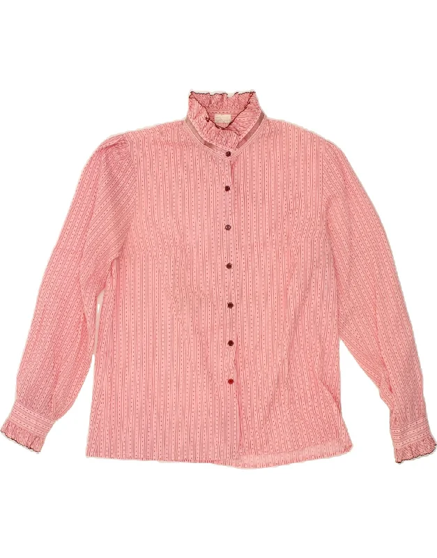 VINTAGE Womens Shirt Blouse IT 44 Medium Pink Striped Polyester Trendy Tie-Front Short Shirt