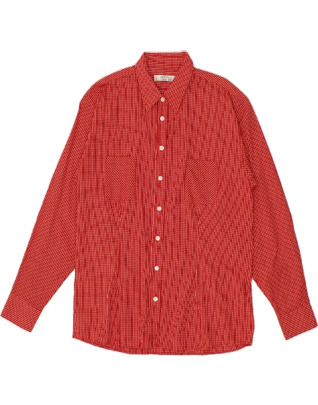 VINTAGE Womens Shirt EU 40 Medium Red Check Cotton Trendy Button-Front Short Sleeve