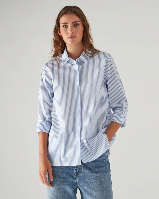 Cotton Stretch Striped Shirt Elegant Lace-Trimmed Short Shirt