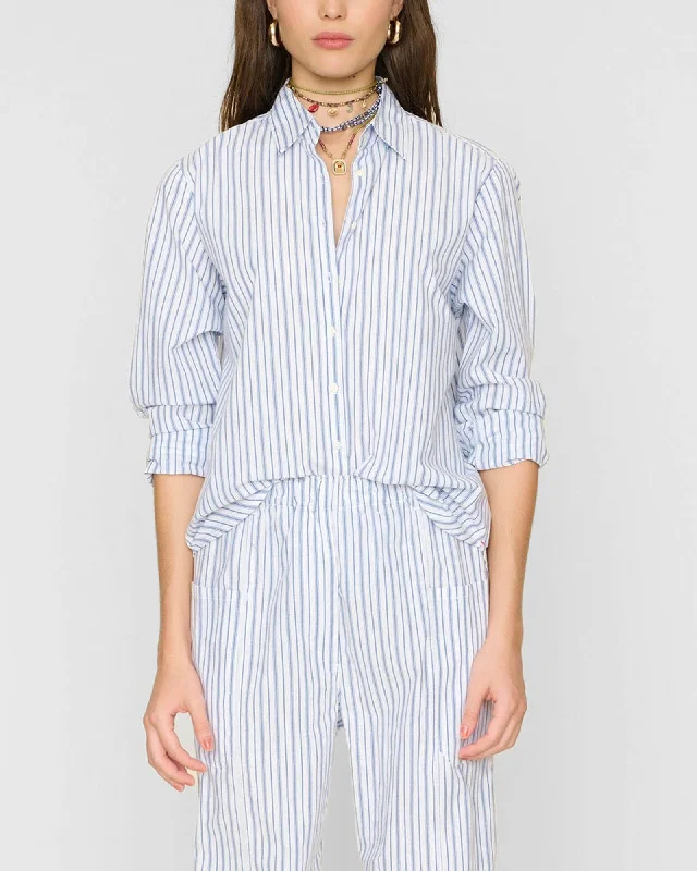 Beau Stripe Shirt Casual Oversized Short Shirt