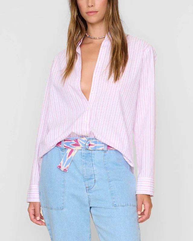 Beau Stripe Shirt Elegant Off-Shoulder Short Shirt