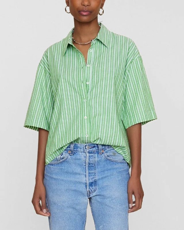 Gracie Stripe Shirt Stylish Split-Hem Short Shirt