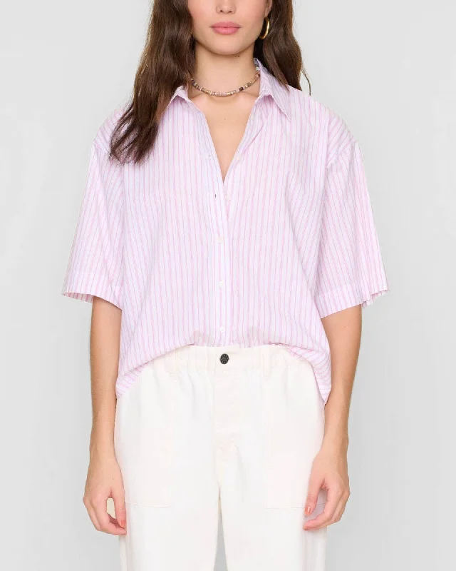 Gracie Stripe Shirt Relaxed Cotton Short Shirt