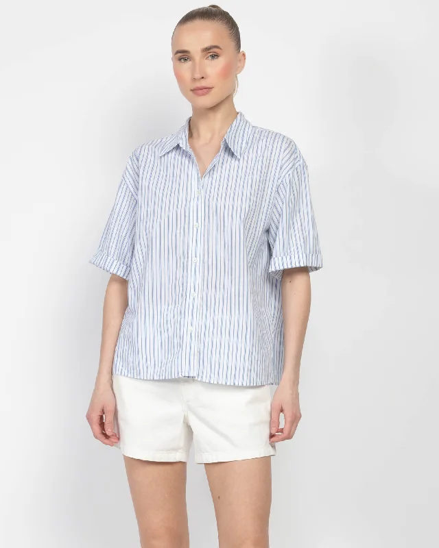 Gracie Stripe Shirt Comfortable Fit Short Shirt