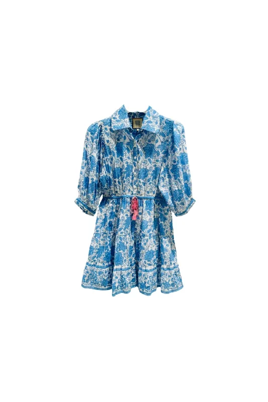 Women's Blair Mini Dress In Blue Floral Elegant Satin Mini Dress