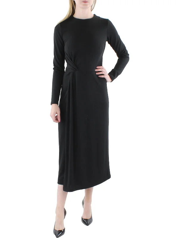 Womens Knot-Front Crewneck Midi Dress Trendy Square Neck Midi Dress