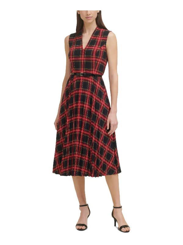 Womens Plaid Calf Midi Dress Stylish Tiered Midi Dress