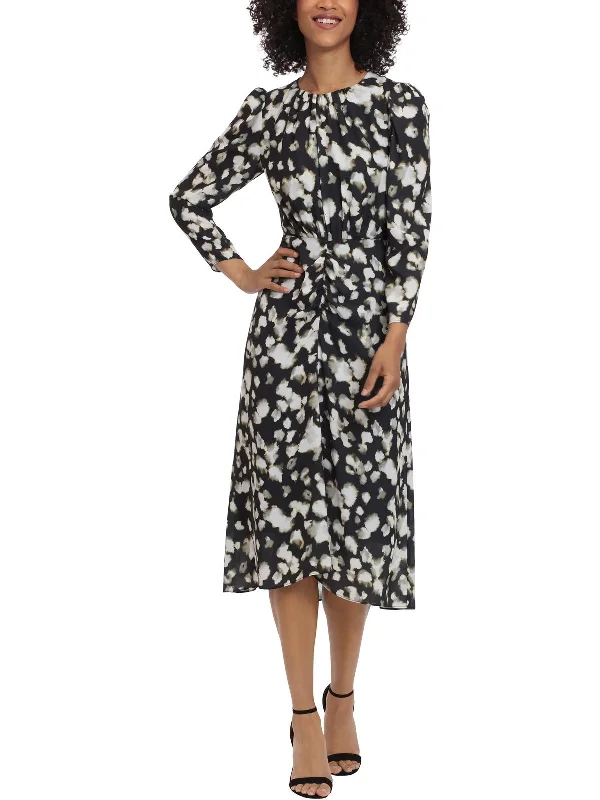 Womens Printed Ruched Midi Dress Cozy Tie-Dye Midi Dress