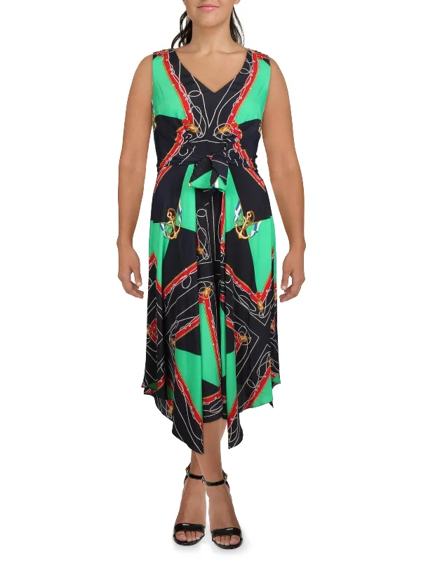 Womens Printed Sleeveless Midi Dress Elegant Sleeveless Midi Dress