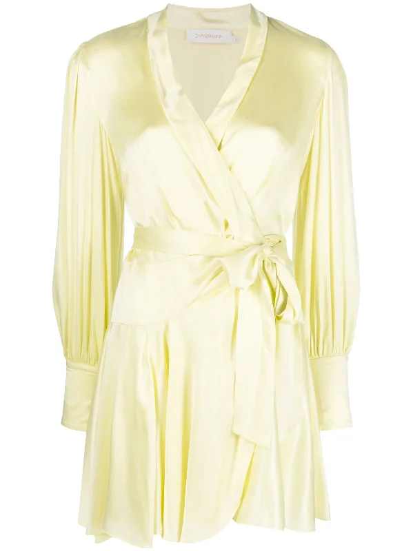 Zimmermann Silk Wrap Mini Dress Lemon Chic Pleated Mini Dress