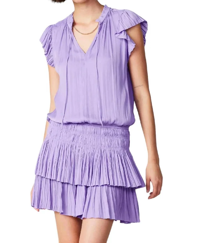 Zoey Pleated Mini Dress In Lavender Stylish Button-Down Mini Dress