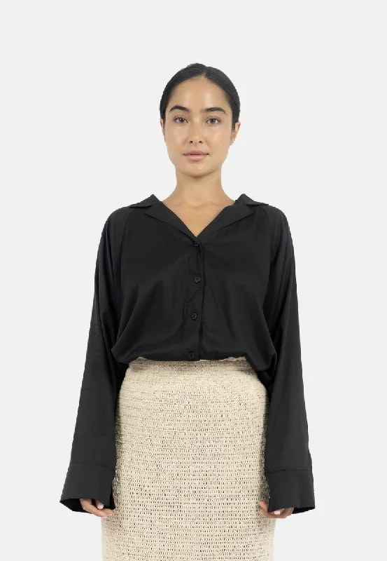 Siena Batwing Sleeve Shirt Black Fashionable Sheer Short Shirt