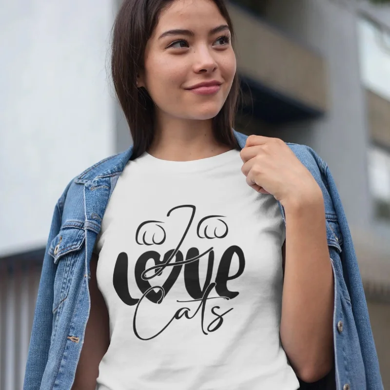 I Love Cats Round Neck Half Sleeve Classic T-Shirt Zippered Front Buttoned Front Snap Front