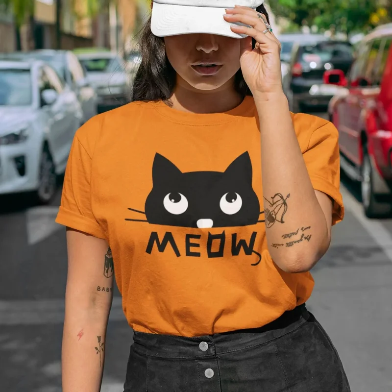 Meow Round Neck Half Sleeve Classic T-Shirt Oversized T-Shirt Spandex breathable