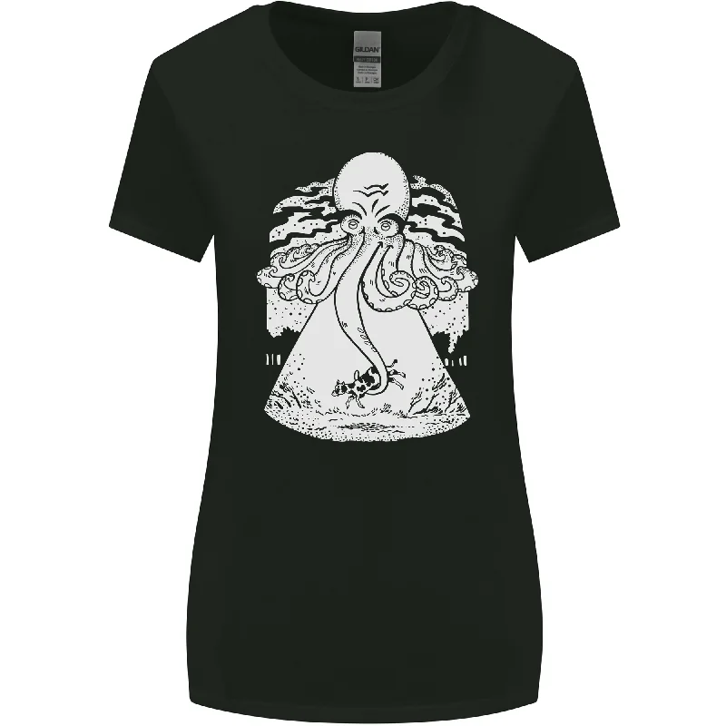 Alien Octopus Kraken Cthulhu Cow UFO Womens Wider Cut T-Shirt Modern Contemporary Chic Alien Octopus Kraken Cthulhu Cow UFO Womens Wider Cut T-Shirt Modern Contemporary Chic