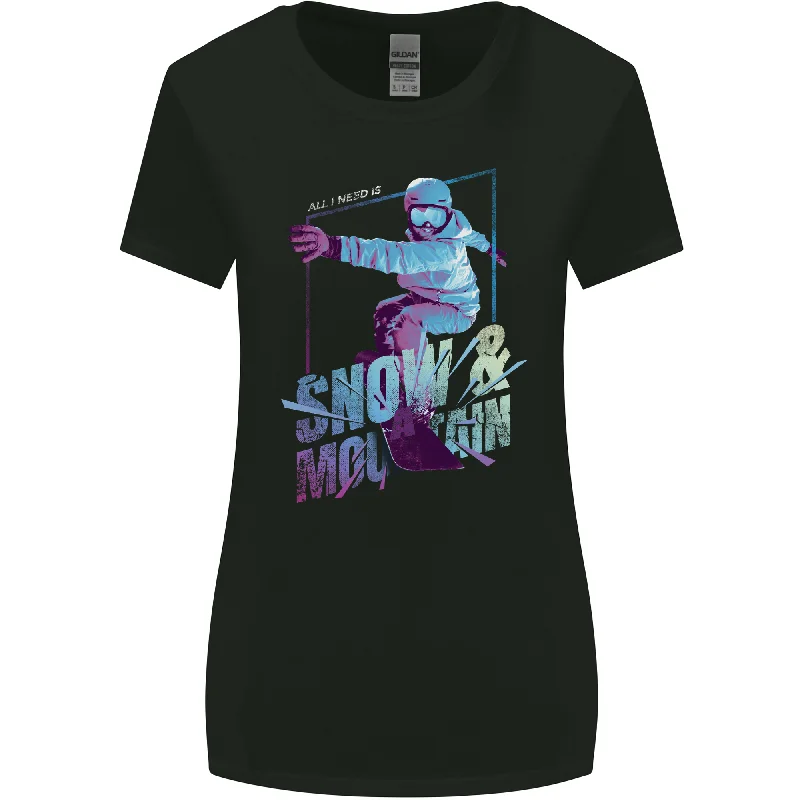 All I Need Is Snow and a Mountain Womens Wider Cut T-Shirt Cotton Fabric Linen Fabric Terry Fabric All I Need Is Snow and a Mountain Womens Wider Cut T-Shirt Cotton Fabric Linen Fabric Terry Fabric