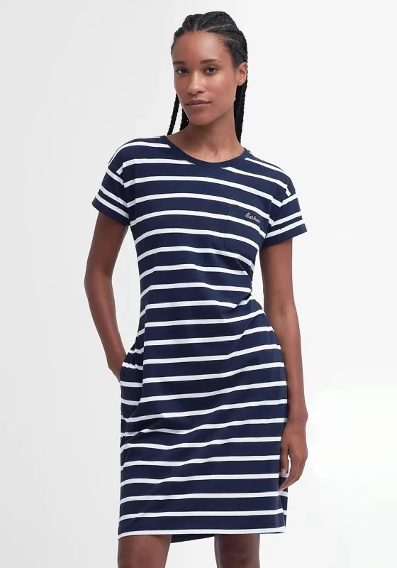 Barbour Womens Otterburn Stripe Cotton T-Shirt Dress, Navy & White Mesh Fabric Canvas Fabric Denim Fabric Barbour Womens Otterburn Stripe Cotton T-Shirt Dress, Navy & White Mesh Fabric Canvas Fabric Denim Fabric