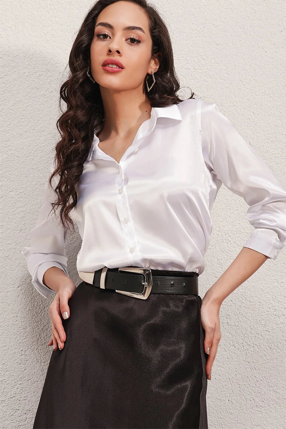 Bigdart Women's White Lightly Flowing Satin Shirt Trendy Floral Print Tee