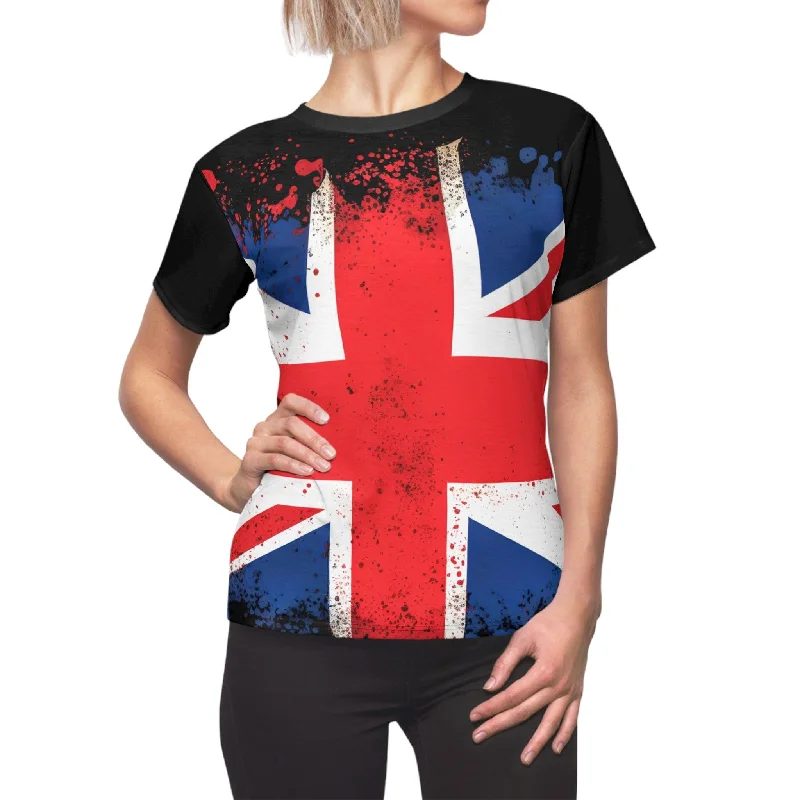 British Flag Women's Cut & Sew Black Tee Satin Fabric Silk Fabric Chiffon Fabric